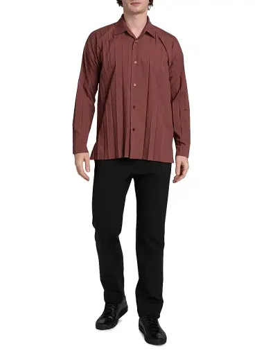 Homme Plissé Issey Miyake Men's Monthly Colors: August Edge Pleated Shirt - Brown | Thumbnail 2 Homme Plissé Issey Miyake Men's Monthly Colors: August Edge Pleated Shirt - Brown | Thumbnail 2