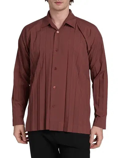 Homme Plissé Issey Miyake Men's Monthly Colors: August Edge Pleated Shirt - Brown | Thumbnail 3 Homme Plissé Issey Miyake Men's Monthly Colors: August Edge Pleated Shirt - Brown | Thumbnail 3