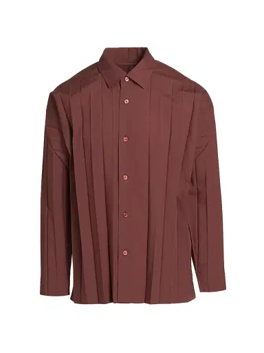Homme Plissé Issey Miyake Men's Monthly Colors: August Edge Pleated Shirt - Brown | Thumbnail 1 Homme Plissé Issey Miyake Men's Monthly Colors: August Edge Pleated Shirt - Brown | Thumbnail 1