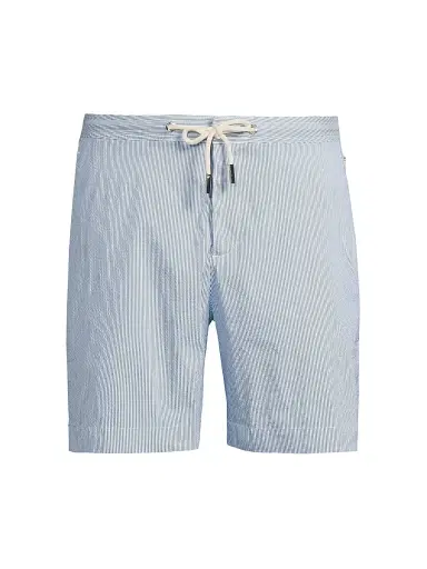 Orlebar Brown Men's Bulldog Seersucker Swim Shorts - Catalina Blue White Stripe - Size 38 | Thumbnail 1 Orlebar Brown Men's Bulldog Seersucker Swim Shorts - Catalina Blue White Stripe - Size 38 | Thumbnail 1