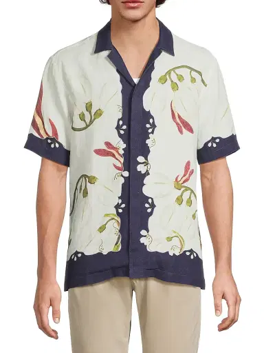 Orlebar Brown Men's Maitan Orchis Printed Linen Shirt - Night Iris | Thumbnail 3 Orlebar Brown Men's Maitan Orchis Printed Linen Shirt - Night Iris | Thumbnail 3