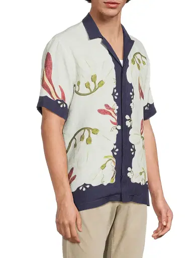 Orlebar Brown Men's Maitan Orchis Printed Linen Shirt - Night Iris | Thumbnail 4 Orlebar Brown Men's Maitan Orchis Printed Linen Shirt - Night Iris | Thumbnail 4
