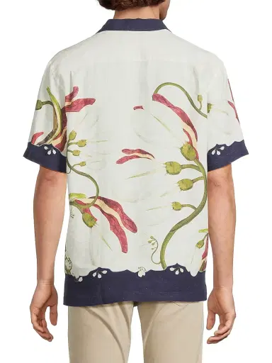 Orlebar Brown Men's Maitan Orchis Printed Linen Shirt - Night Iris | Thumbnail 5 Orlebar Brown Men's Maitan Orchis Printed Linen Shirt - Night Iris | Thumbnail 5