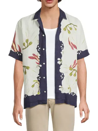 Orlebar Brown Men's Maitan Orchis Printed Linen Shirt - Night Iris | Thumbnail 6 Orlebar Brown Men's Maitan Orchis Printed Linen Shirt - Night Iris | Thumbnail 6
