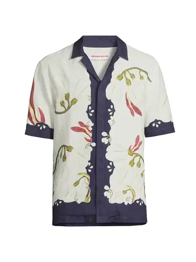 Orlebar Brown Men's Maitan Orchis Printed Linen Shirt - Night Iris | Thumbnail 1 Orlebar Brown Men's Maitan Orchis Printed Linen Shirt - Night Iris | Thumbnail 1