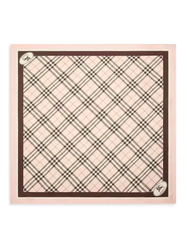 Burberry Women's Check Knight Stamp Silk Scarf - Bow Pink | Thumbnail 1 Burberry Women's Check Knight Stamp Silk Scarf - Bow Pink | Thumbnail 1
