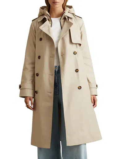 Reiss Women's Azura Double-Breasted Trench Coat - Stone | Thumbnail 2 Reiss Women's Azura Double-Breasted Trench Coat - Stone | Thumbnail 2