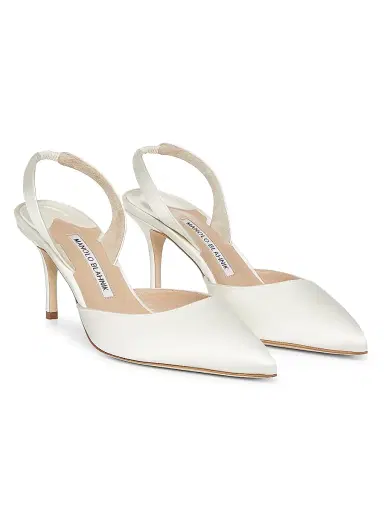 Manolo Blahnik Women's Carolyne Satin 70MM Slingback Pumps - White | Thumbnail 2 Manolo Blahnik Women's Carolyne Satin 70MM Slingback Pumps - White | Thumbnail 2