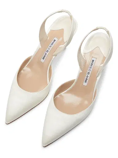 Manolo Blahnik Women's Carolyne Satin 70MM Slingback Pumps - White | Thumbnail 4 Manolo Blahnik Women's Carolyne Satin 70MM Slingback Pumps - White | Thumbnail 4