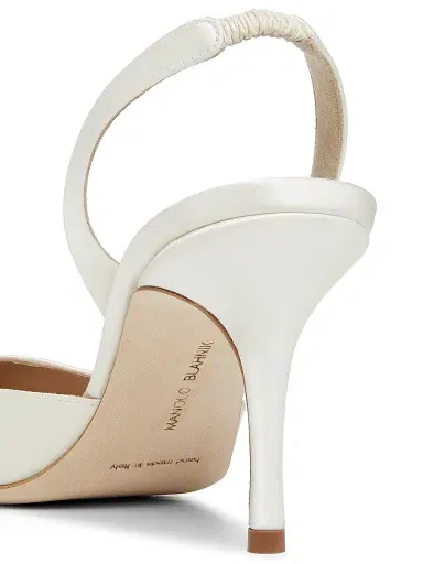 Manolo Blahnik Women's Carolyne Satin 70MM Slingback Pumps - White | Thumbnail 5 Manolo Blahnik Women's Carolyne Satin 70MM Slingback Pumps - White | Thumbnail 5