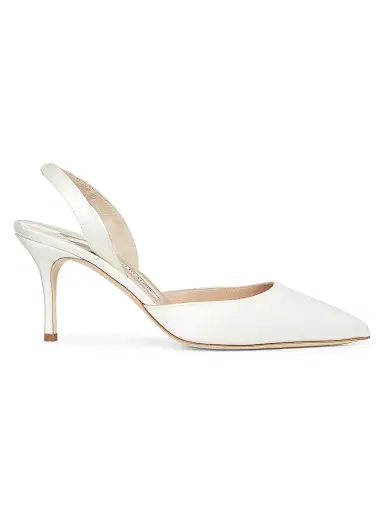 Manolo Blahnik Women's Carolyne Satin 70MM Slingback Pumps - White | Thumbnail 1 Manolo Blahnik Women's Carolyne Satin 70MM Slingback Pumps - White | Thumbnail 1