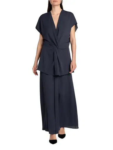 Giorgio Armani Women's Twist Silk Layered Maxi Dress - Graphite | Thumbnail 2 Giorgio Armani Women's Twist Silk Layered Maxi Dress - Graphite | Thumbnail 2