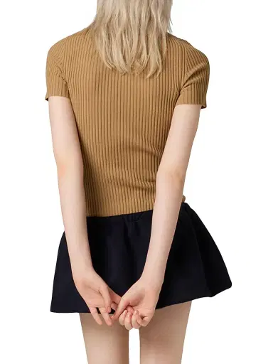 Miu Miu Women's Ribbed Knit Cashmere Polo Sweater - Beige Khaki | Thumbnail 3 Miu Miu Women's Ribbed Knit Cashmere Polo Sweater - Beige Khaki | Thumbnail 3