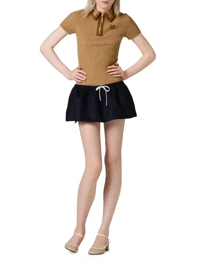 Miu Miu Women's Ribbed Knit Cashmere Polo Sweater - Beige Khaki | Thumbnail 6 Miu Miu Women's Ribbed Knit Cashmere Polo Sweater - Beige Khaki | Thumbnail 6