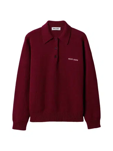 Miu Miu Women's Cashmere Polo Sweater - Dark Red - Size 6 | Thumbnail 1 Miu Miu Women's Cashmere Polo Sweater - Dark Red - Size 6 | Thumbnail 1