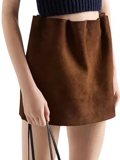 Prada Women's Suede Miniskirt - Brown | Thumbnail 2 Prada Women's Suede Miniskirt - Brown | Thumbnail 2