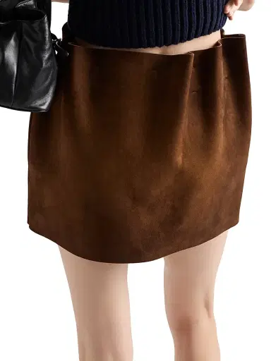 Prada Women's Suede Miniskirt - Brown | Thumbnail 4 Prada Women's Suede Miniskirt - Brown | Thumbnail 4