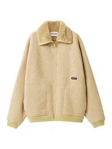 Miu Miu Women's Cotton Fleece Zipper Blouson Jacket - Beige Khaki | Thumbnail 1 Miu Miu Women's Cotton Fleece Zipper Blouson Jacket - Beige Khaki | Thumbnail 1
