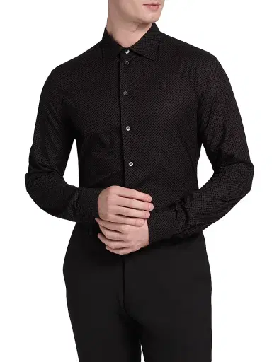 Emporio Armani Men's Flocked Velvet Sport Shirt - Black | Thumbnail 3 Emporio Armani Men's Flocked Velvet Sport Shirt - Black | Thumbnail 3
