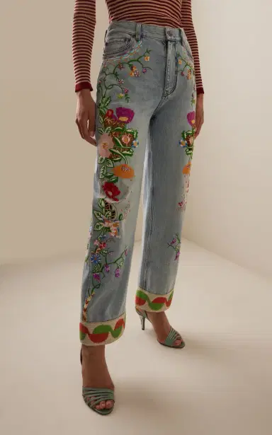 Valentino Garavani Embroidered Rigid High-Rise Straight-Leg Jeans - Light Wash | Thumbnail 3 Valentino Garavani Embroidered Rigid High-Rise Straight-Leg Jeans - Light Wash | Thumbnail 3