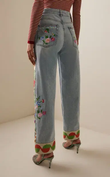 Valentino Garavani Embroidered Rigid High-Rise Straight-Leg Jeans - Light Wash | Thumbnail 4 Valentino Garavani Embroidered Rigid High-Rise Straight-Leg Jeans - Light Wash | Thumbnail 4