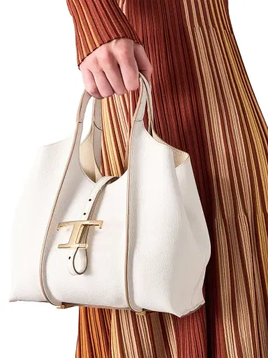 Tod's Women's Mini T Timeless Leather Shopper Tote Bag - Bianco Calce | Thumbnail 2 Tod's Women's Mini T Timeless Leather Shopper Tote Bag - Bianco Calce | Thumbnail 2