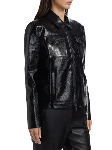 Toccin Women's Juno Crocodile-Embossed Faux Leather Moto Jacket - Jet | Thumbnail 4 Toccin Women's Juno Crocodile-Embossed Faux Leather Moto Jacket - Jet | Thumbnail 4