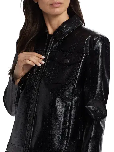 Toccin Women's Juno Crocodile-Embossed Faux Leather Moto Jacket - Jet | Thumbnail 6 Toccin Women's Juno Crocodile-Embossed Faux Leather Moto Jacket - Jet | Thumbnail 6