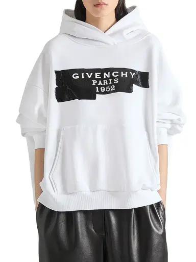 Givenchy Women's Hoodie in Fleece with Tape - White | Thumbnail 3 Givenchy Women's Hoodie in Fleece with Tape - White | Thumbnail 3