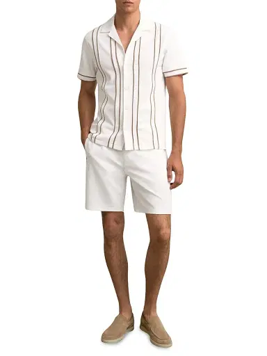 Reiss Men's Sander Cuban Striped Shirt - White Camel | Thumbnail 2 Reiss Men's Sander Cuban Striped Shirt - White Camel | Thumbnail 2