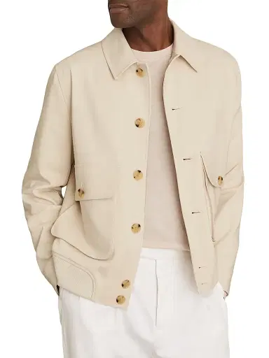 Reiss Men's Barry Short Jersey Jacket - Light Stone | Thumbnail 3 Reiss Men's Barry Short Jersey Jacket - Light Stone | Thumbnail 3