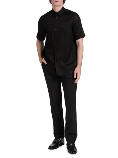 Emporio Armani Men's Jacquard Button-Front Sport Shirt - Black | Thumbnail 2 Emporio Armani Men's Jacquard Button-Front Sport Shirt - Black | Thumbnail 2