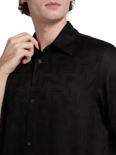 Emporio Armani Men's Jacquard Button-Front Sport Shirt - Black | Thumbnail 6 Emporio Armani Men's Jacquard Button-Front Sport Shirt - Black | Thumbnail 6