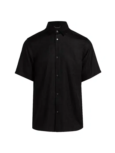 Emporio Armani Men's Jacquard Button-Front Sport Shirt - Black | Thumbnail 1 Emporio Armani Men's Jacquard Button-Front Sport Shirt - Black | Thumbnail 1