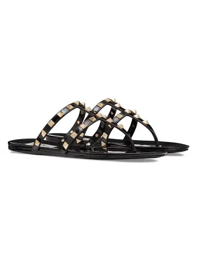 Valentino Garavani Women's Rockstud Flat Rubber Sandals - Black | Thumbnail 2 Valentino Garavani Women's Rockstud Flat Rubber Sandals - Black | Thumbnail 2