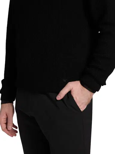 Emporio Armani Men's Tonal Basket Weave Virgin Wool Sweater - Black - Size XXL | Thumbnail 6 Emporio Armani Men's Tonal Basket Weave Virgin Wool Sweater - Black - Size XXL | Thumbnail 6