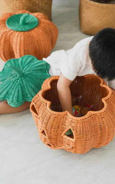 MOMIJI Pumpkin Face Rattan Halloween Basket - Orange | Thumbnail 5 MOMIJI Pumpkin Face Rattan Halloween Basket - Orange | Thumbnail 5