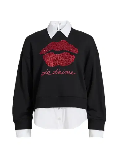 Cinq à Sept Women's Je Taime Justina Layered Sweater - Black Rosewood | Thumbnail 1 Cinq à Sept Women's Je Taime Justina Layered Sweater - Black Rosewood | Thumbnail 1
