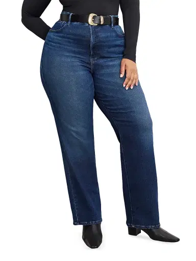 Good American Women's Soft Tech Good True Straight Jeans - Indigo | Thumbnail 4 Good American Women's Soft Tech Good True Straight Jeans - Indigo | Thumbnail 4