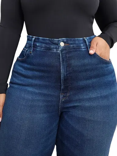 Good American Women's Soft Tech Good True Straight Jeans - Indigo | Thumbnail 1 Good American Women's Soft Tech Good True Straight Jeans - Indigo | Thumbnail 1