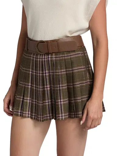 Ramy Brook Women's Derrick Plaid Belted Miniskirt - Deep Olive Plaid | Thumbnail 4 Ramy Brook Women's Derrick Plaid Belted Miniskirt - Deep Olive Plaid | Thumbnail 4