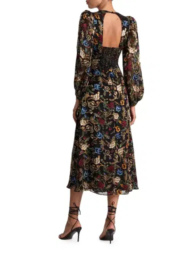 ALICE + OLIVIA Women's Mona Floral Tapestry Blouson Midi-Dress - Tapestry Trails Black | Thumbnail 5 ALICE + OLIVIA Women's Mona Floral Tapestry Blouson Midi-Dress - Tapestry Trails Black | Thumbnail 5