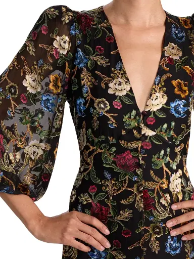 ALICE + OLIVIA Women's Mona Floral Tapestry Blouson Midi-Dress - Tapestry Trails Black | Thumbnail 6 ALICE + OLIVIA Women's Mona Floral Tapestry Blouson Midi-Dress - Tapestry Trails Black | Thumbnail 6