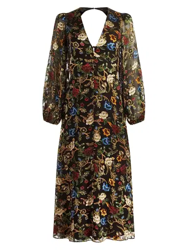 ALICE + OLIVIA Women's Mona Floral Tapestry Blouson Midi-Dress - Tapestry Trails Black | Thumbnail 1 ALICE + OLIVIA Women's Mona Floral Tapestry Blouson Midi-Dress - Tapestry Trails Black | Thumbnail 1