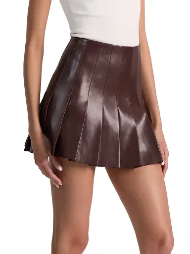 ALICE + OLIVIA Women's Carter Faux Leather Pleated Miniskirt - Dark Chocolate | Thumbnail 4 ALICE + OLIVIA Women's Carter Faux Leather Pleated Miniskirt - Dark Chocolate | Thumbnail 4