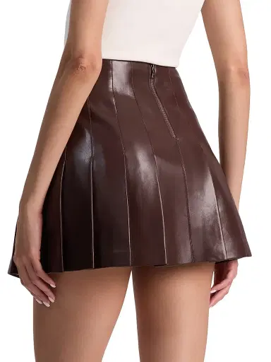 ALICE + OLIVIA Women's Carter Faux Leather Pleated Miniskirt - Dark Chocolate | Thumbnail 5 ALICE + OLIVIA Women's Carter Faux Leather Pleated Miniskirt - Dark Chocolate | Thumbnail 5