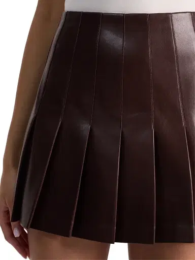 ALICE + OLIVIA Women's Carter Faux Leather Pleated Miniskirt - Dark Chocolate | Thumbnail 6 ALICE + OLIVIA Women's Carter Faux Leather Pleated Miniskirt - Dark Chocolate | Thumbnail 6