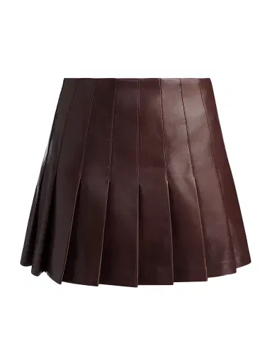 ALICE + OLIVIA Women's Carter Faux Leather Pleated Miniskirt - Dark Chocolate | Thumbnail 1 ALICE + OLIVIA Women's Carter Faux Leather Pleated Miniskirt - Dark Chocolate | Thumbnail 1