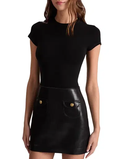 ALICE + OLIVIA Women's Sydney Mix Media Minidress - Black | Thumbnail 4 ALICE + OLIVIA Women's Sydney Mix Media Minidress - Black | Thumbnail 4