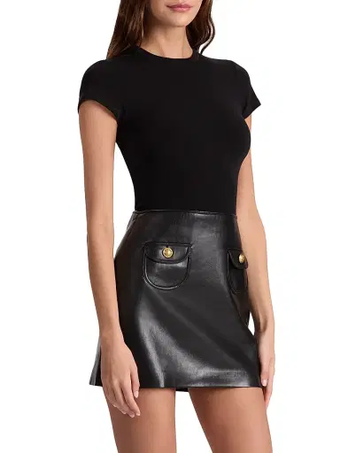 ALICE + OLIVIA Women's Sydney Mix Media Minidress - Black | Thumbnail 5 ALICE + OLIVIA Women's Sydney Mix Media Minidress - Black | Thumbnail 5